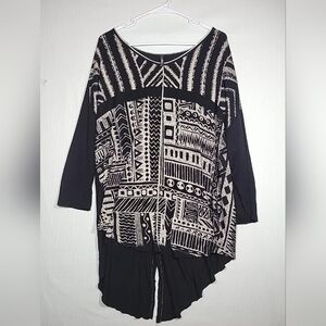 Edista Womens Long Sleeve Geometric Print Top Split Back Size 2x